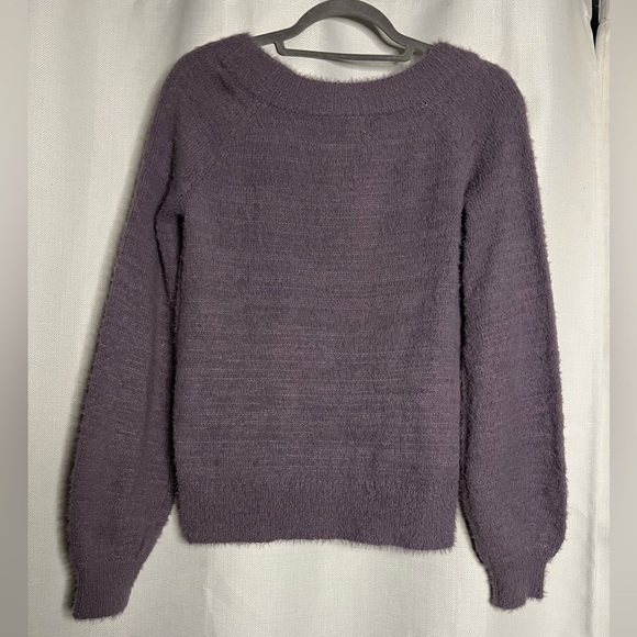 Made With Love Purple Fuzzy Scoop Neck Sweater Large - Picture 2 of 7